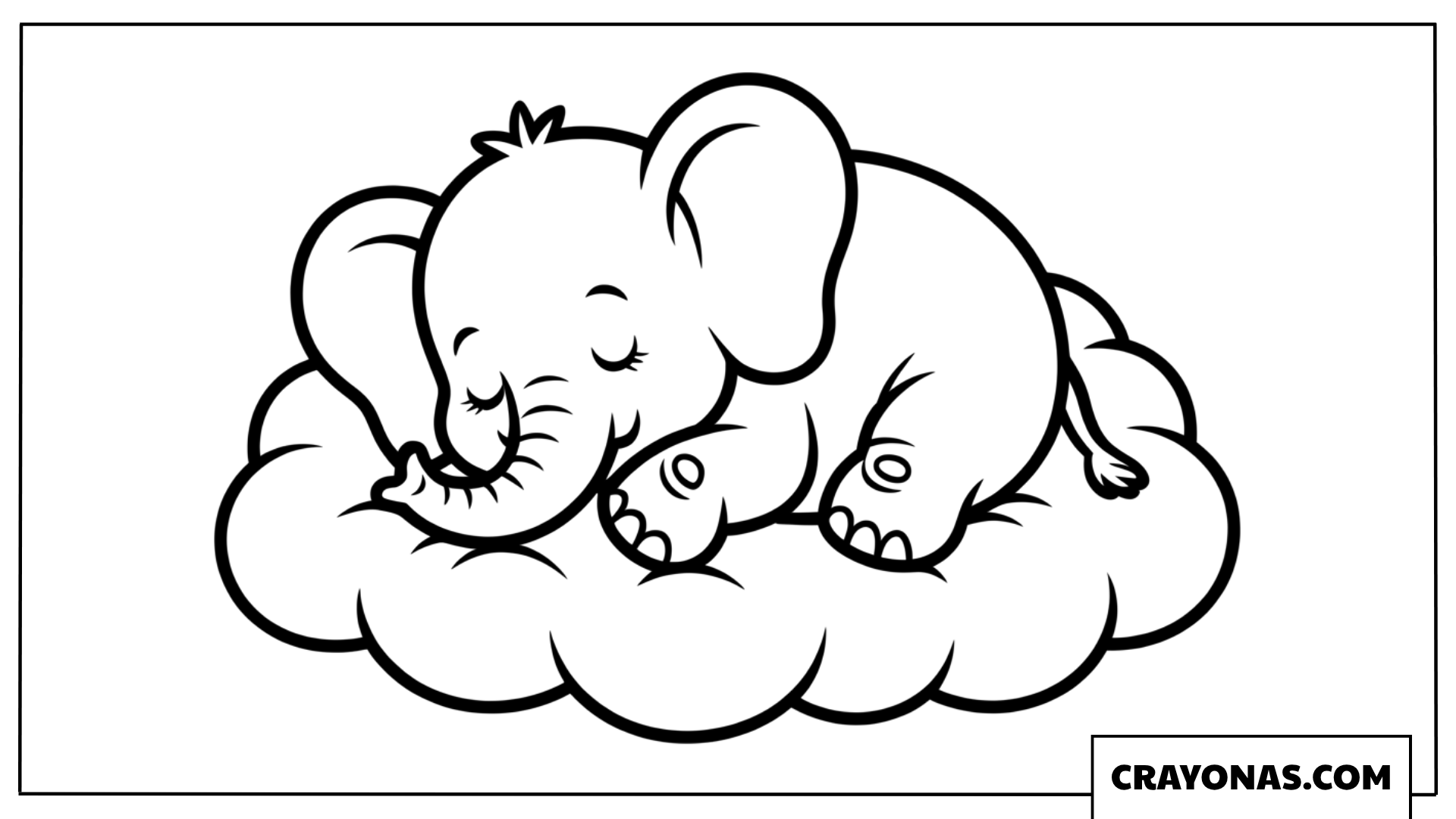 Sleeping Baby Elephant on Cloud Coloring Page