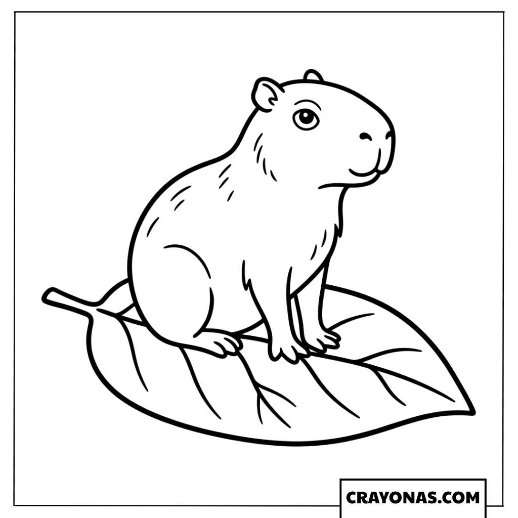 Small Baby Capybara Sitting on Leaf Coloring Page