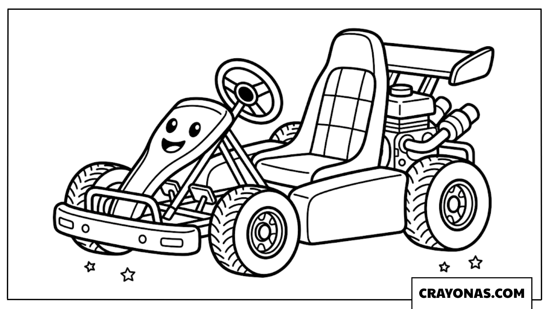 Smiling Cartoon Go-Kart Racing Car Coloring Page