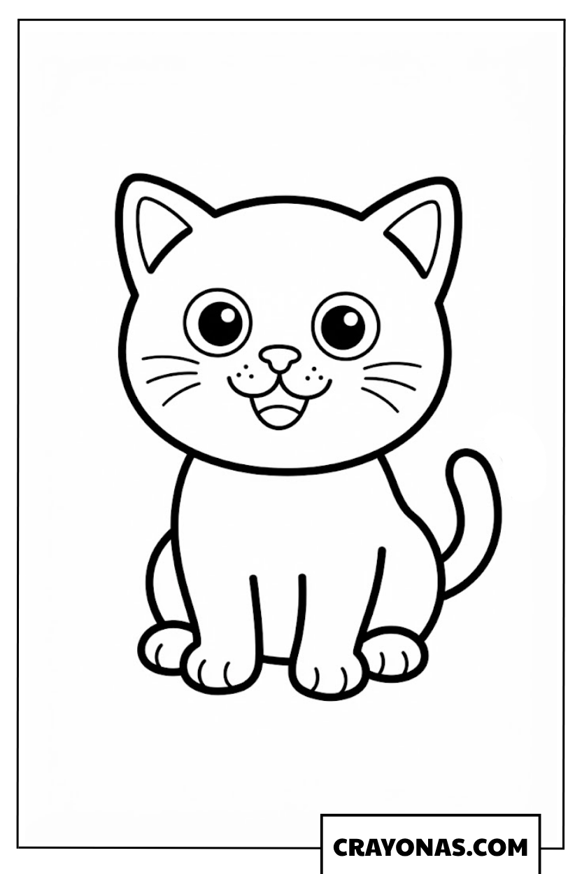 Smiling Kawaii Kitten Coloring Page