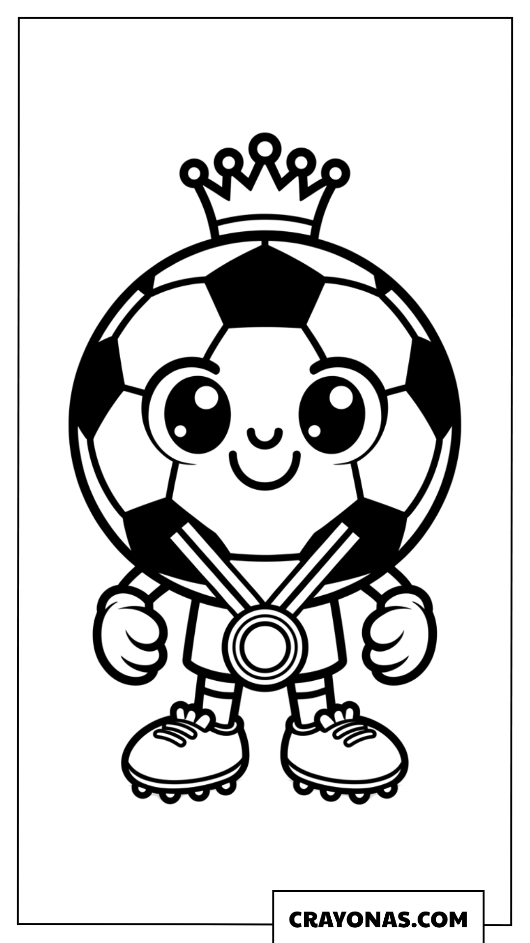 Soccer Ball Champion with Medal and Crown Coloring Page