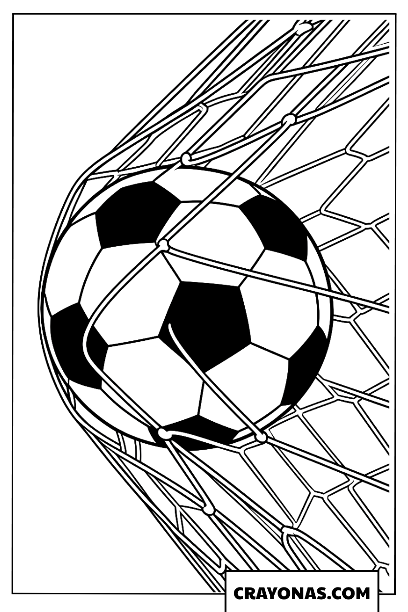 Soccer Ball Hitting the Net Coloring Page