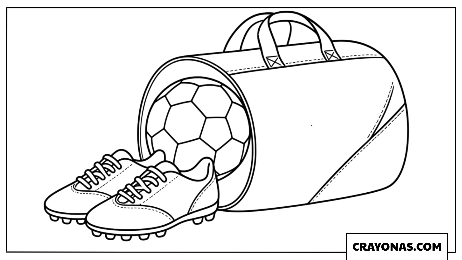 Soccer Ball and Sports Bag with Cleats Coloring Page