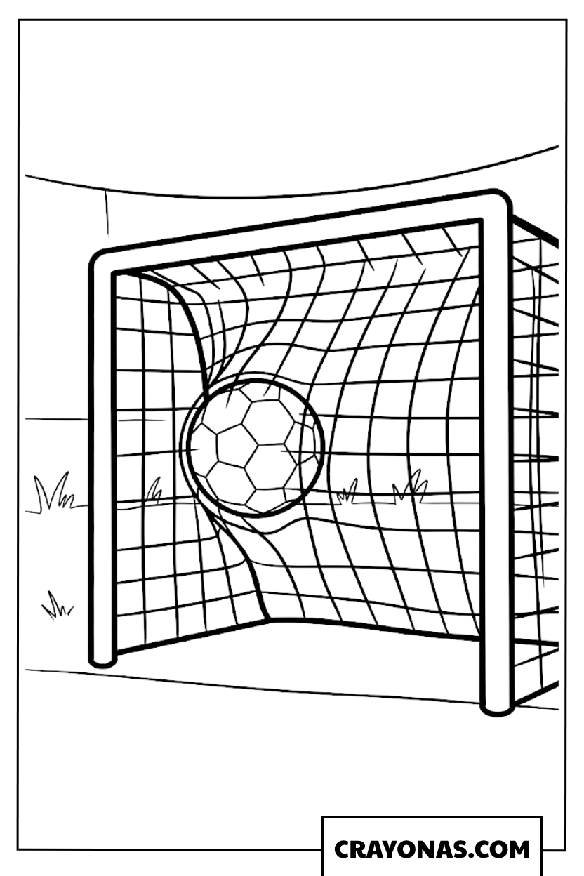 Soccer Ball in Goal Net Coloring Page