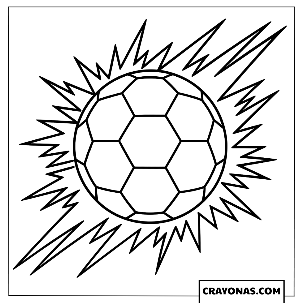 Soccer Ball with Electric Energy and Flames Coloring Page