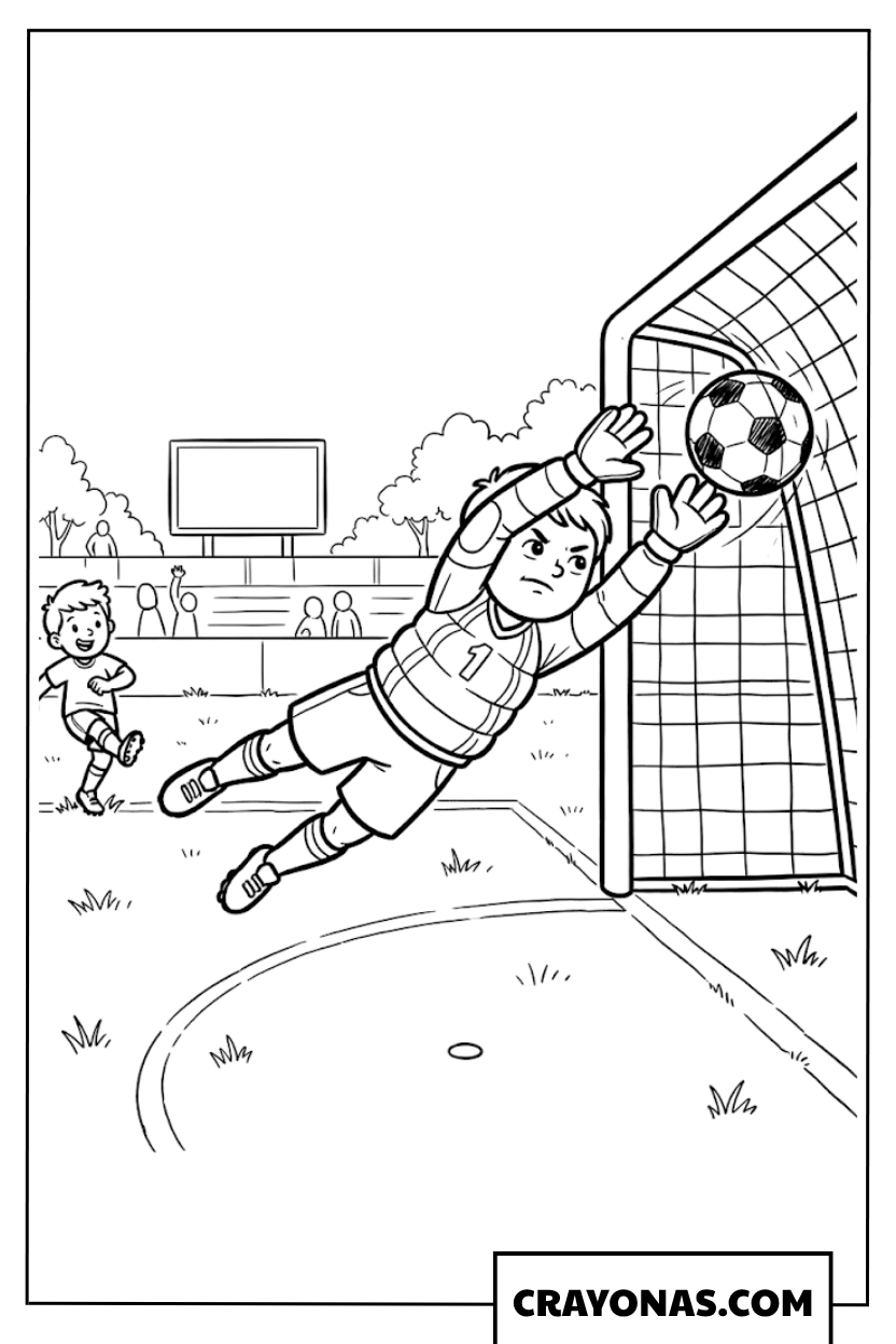 Soccer Goalkeeper Diving Save Coloring Page
