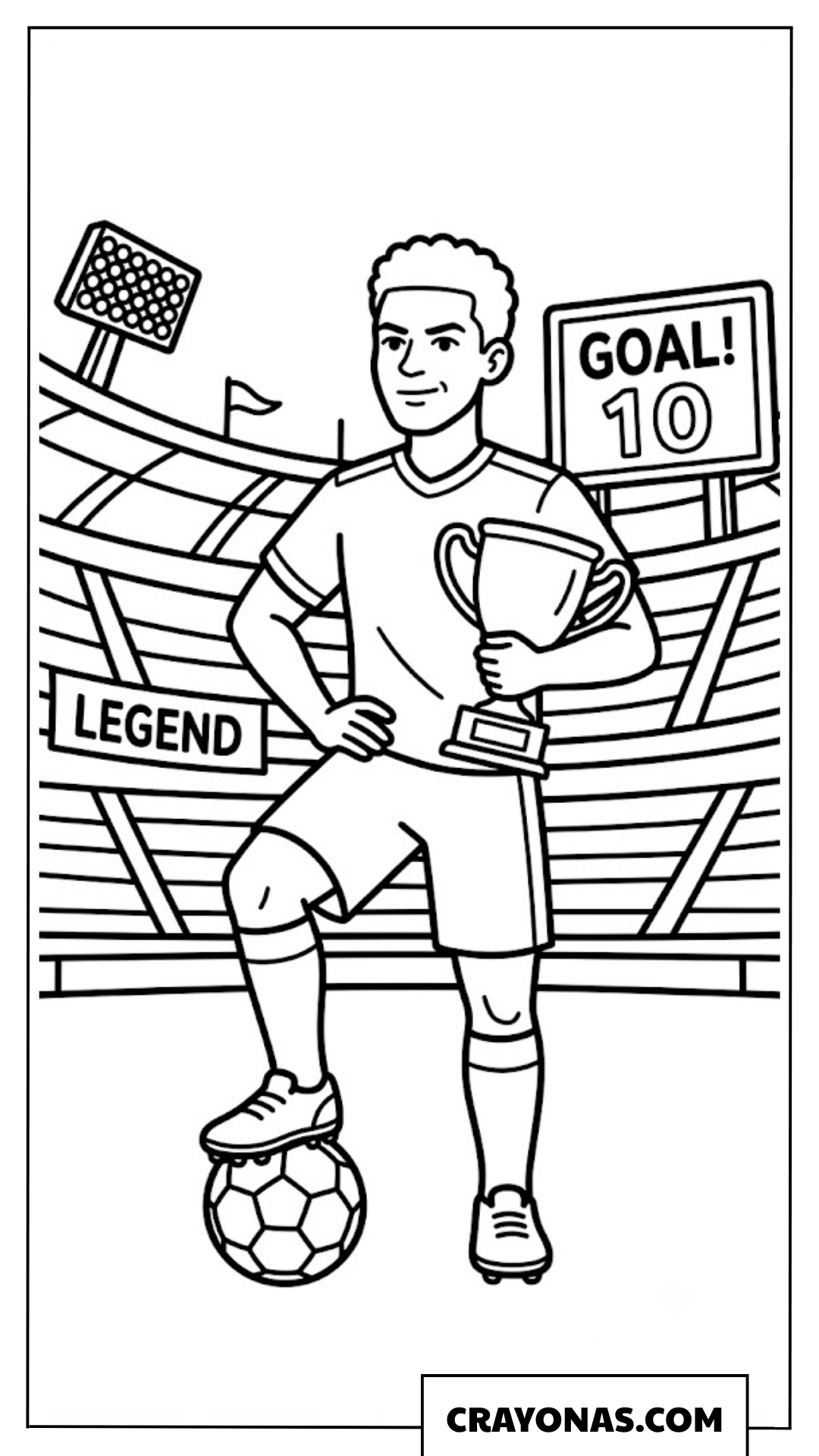 Soccer Legend Posing with Trophy Coloring Page
