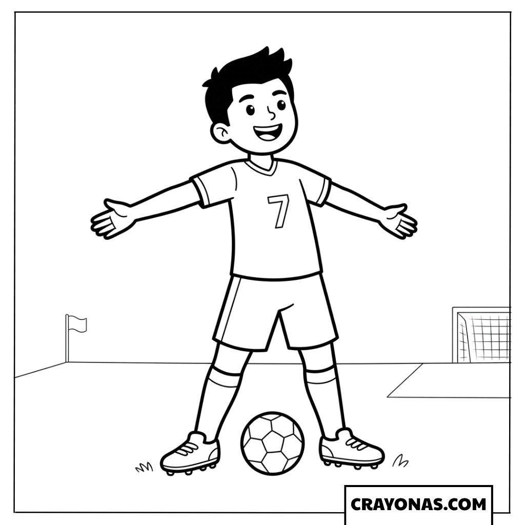 Soccer Player Open Arms Celebration Coloring Page