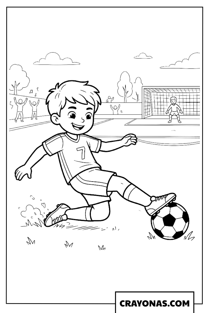 Soccer Player Powerful Kick Coloring Page