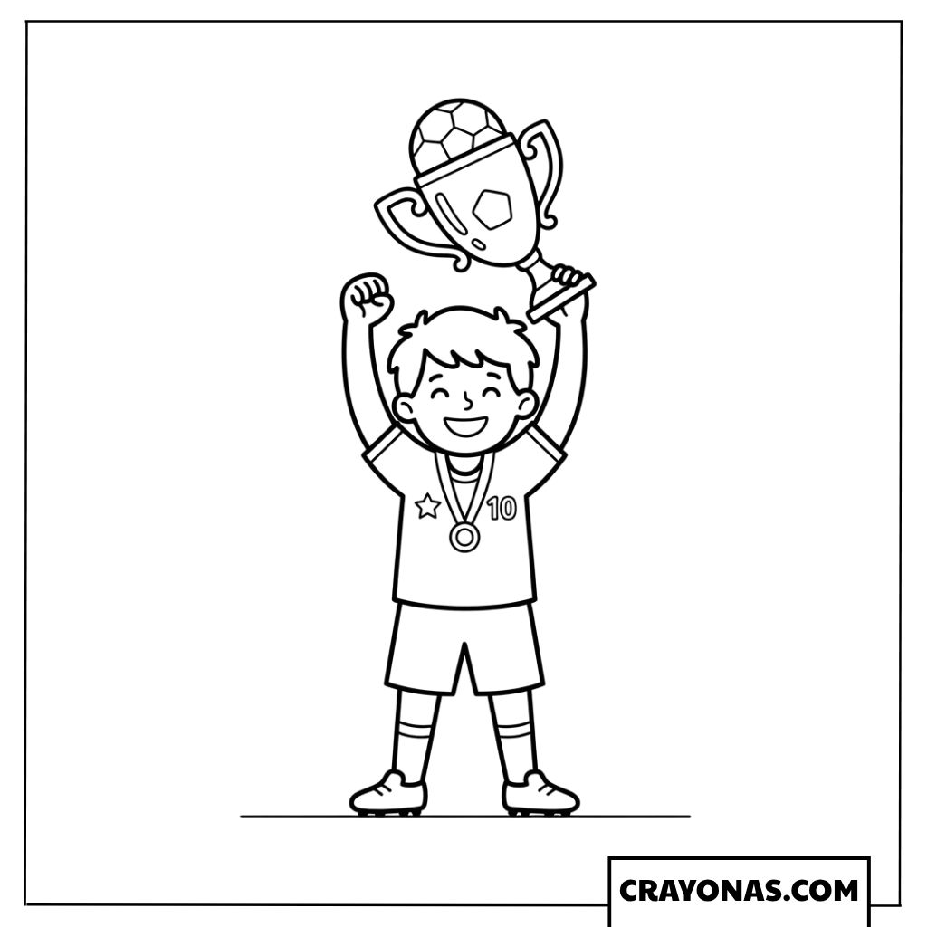 Soccer Player Trophy Celebration Coloring Page