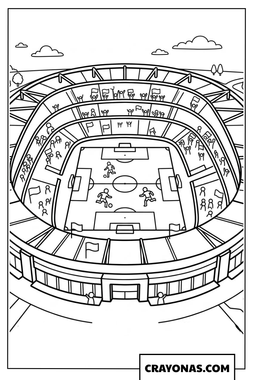 Soccer Stadium Aerial View Coloring Page