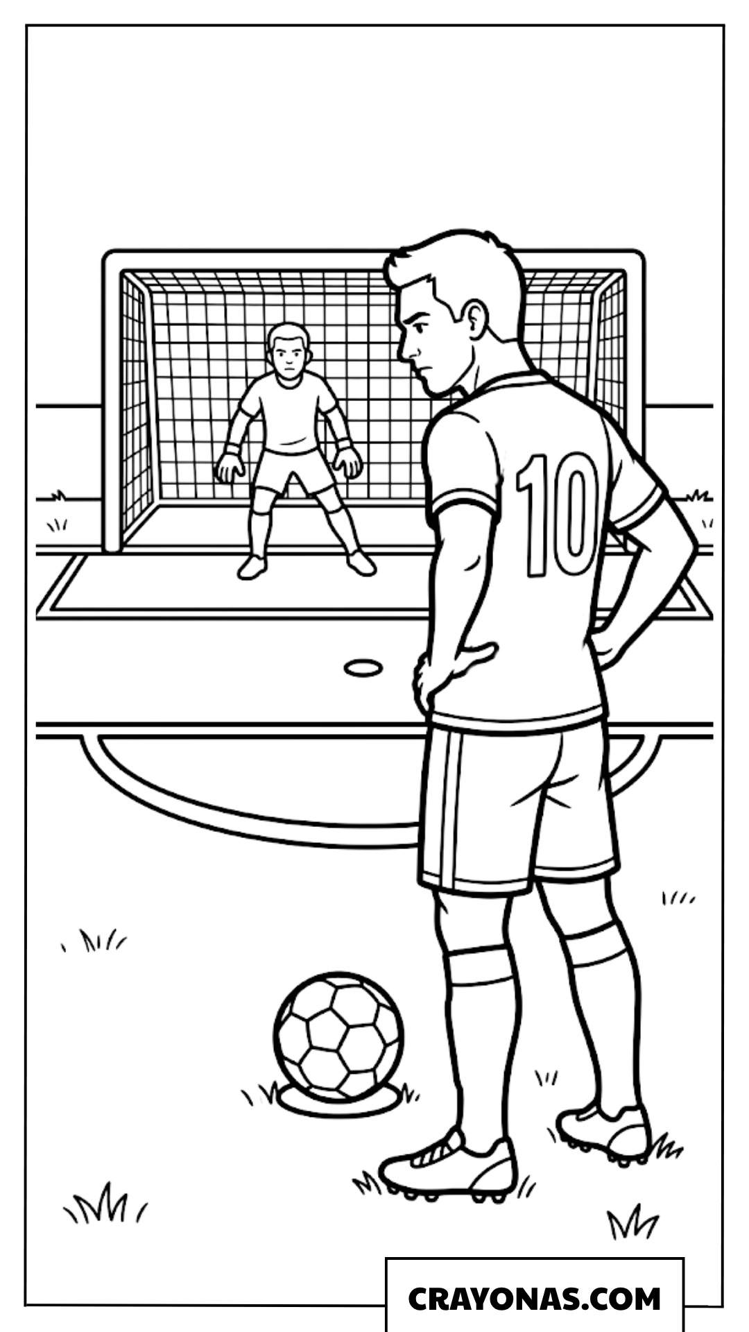 Soccer Star Watching Match by the Goal Coloring Page
