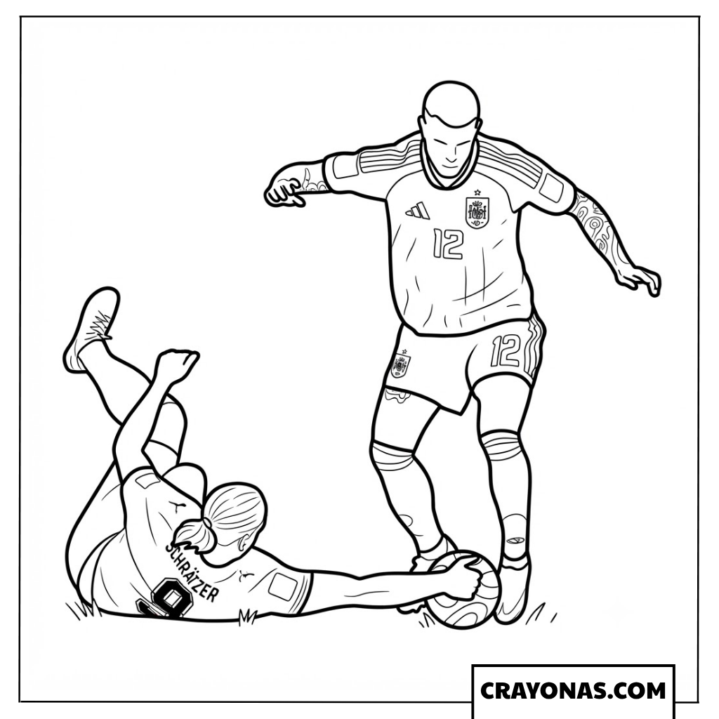 Spain Player Tackling Austrian Defender Coloring Page
