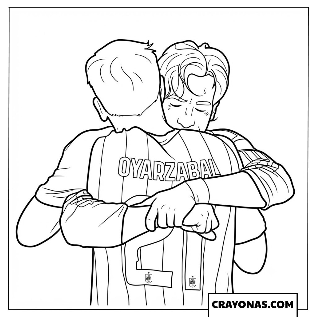 Spain Players Emotional Hug Celebration Coloring Page
