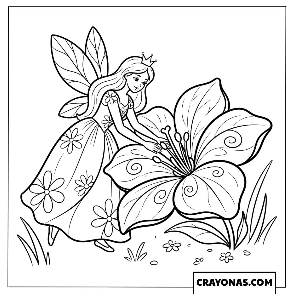 Spring Blossom Fairy Princess Coloring Page