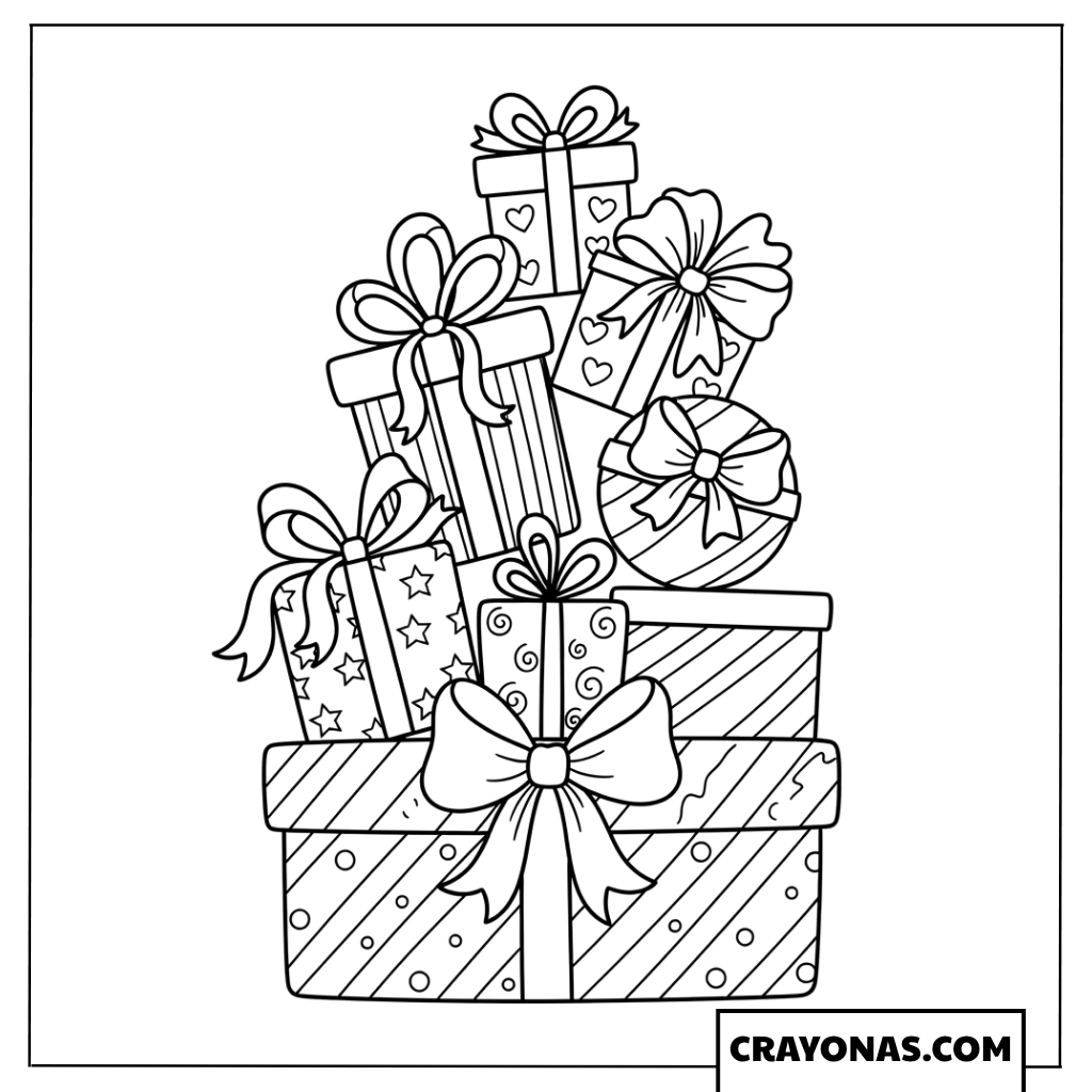 Stack of Birthday Gifts Coloring Page