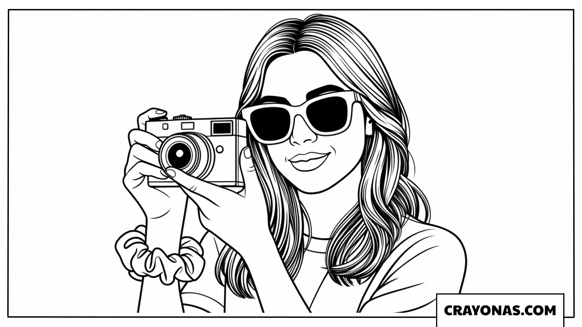 Stylish Girl Taking Photo Coloring Page