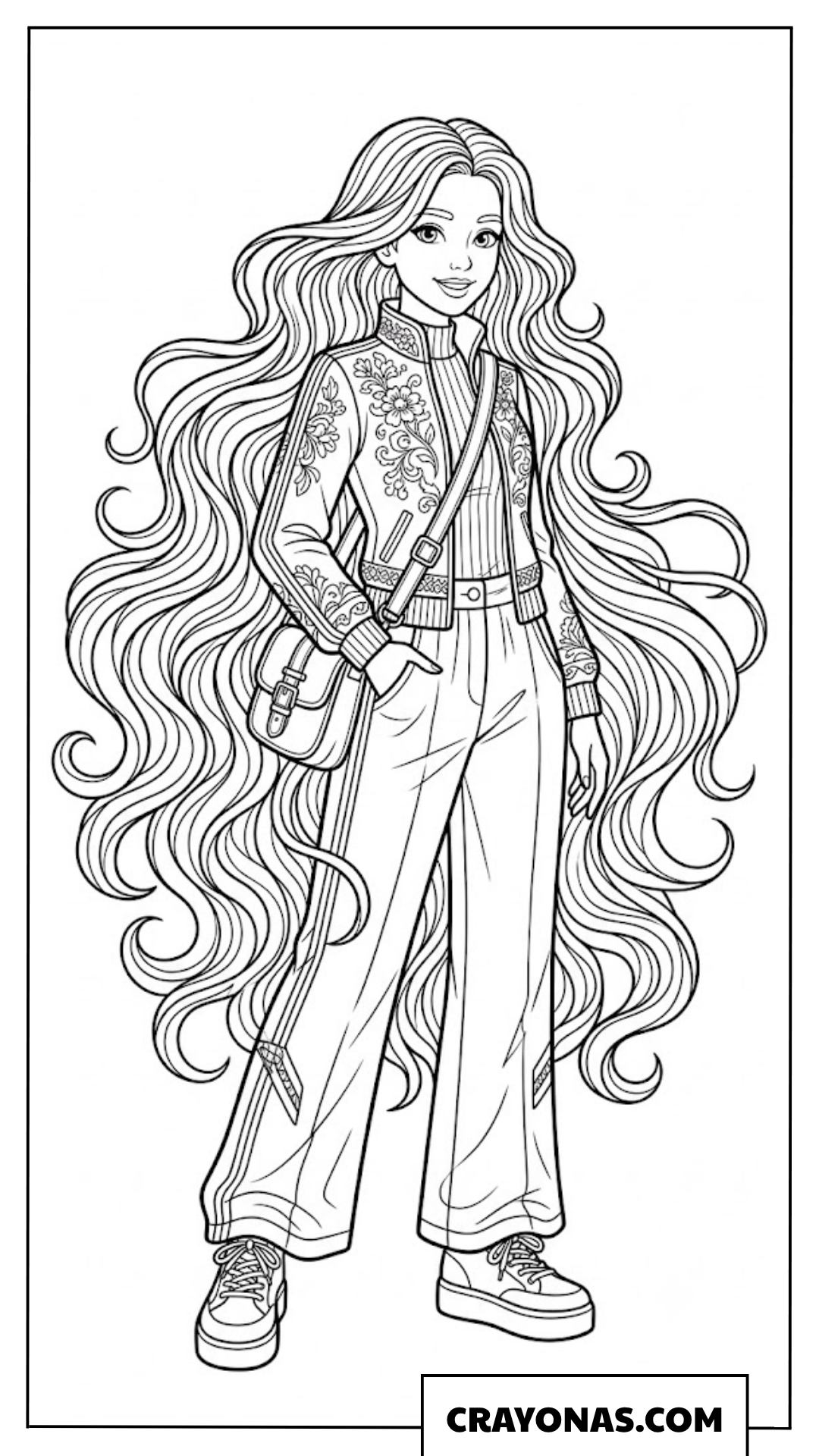 Stylish Girl with Long Wavy Hair Coloring Page