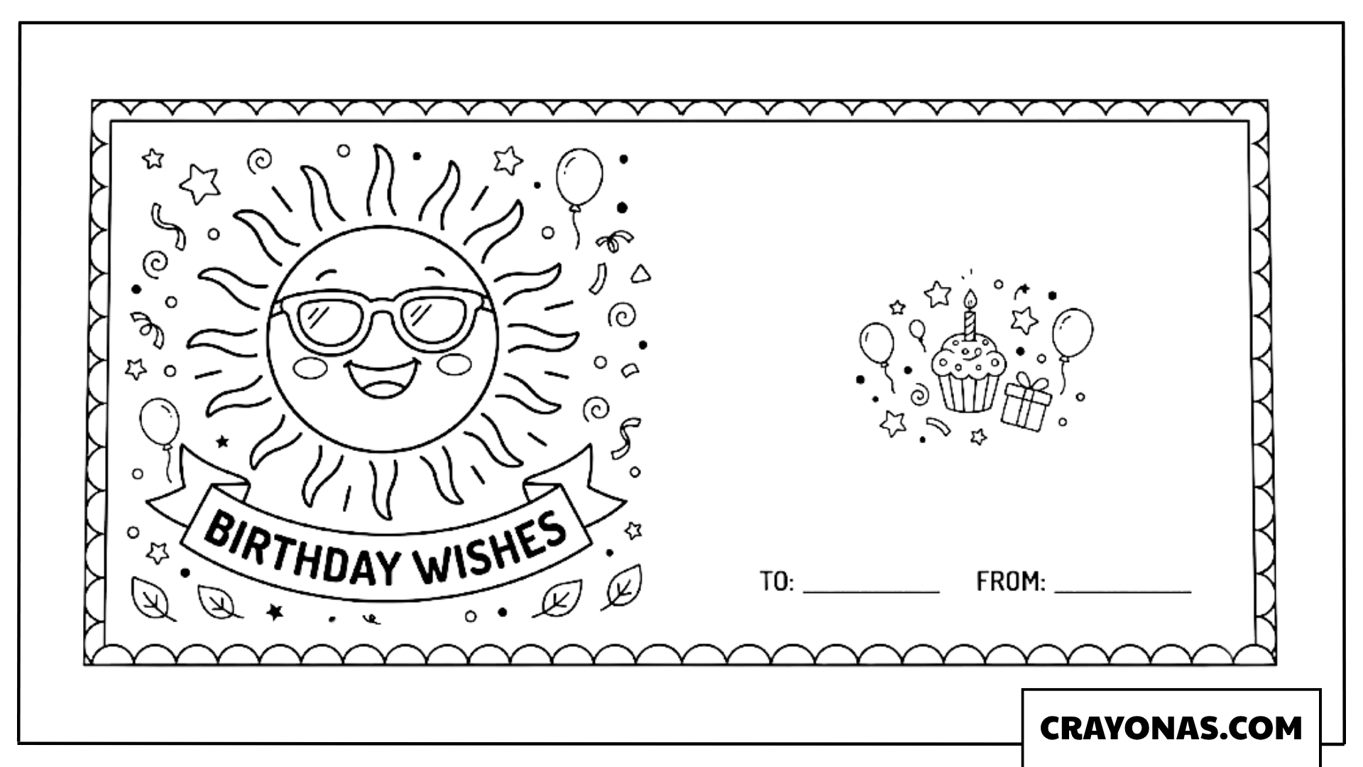 Sun with Birthday Wishes Foldable Card Coloring Page