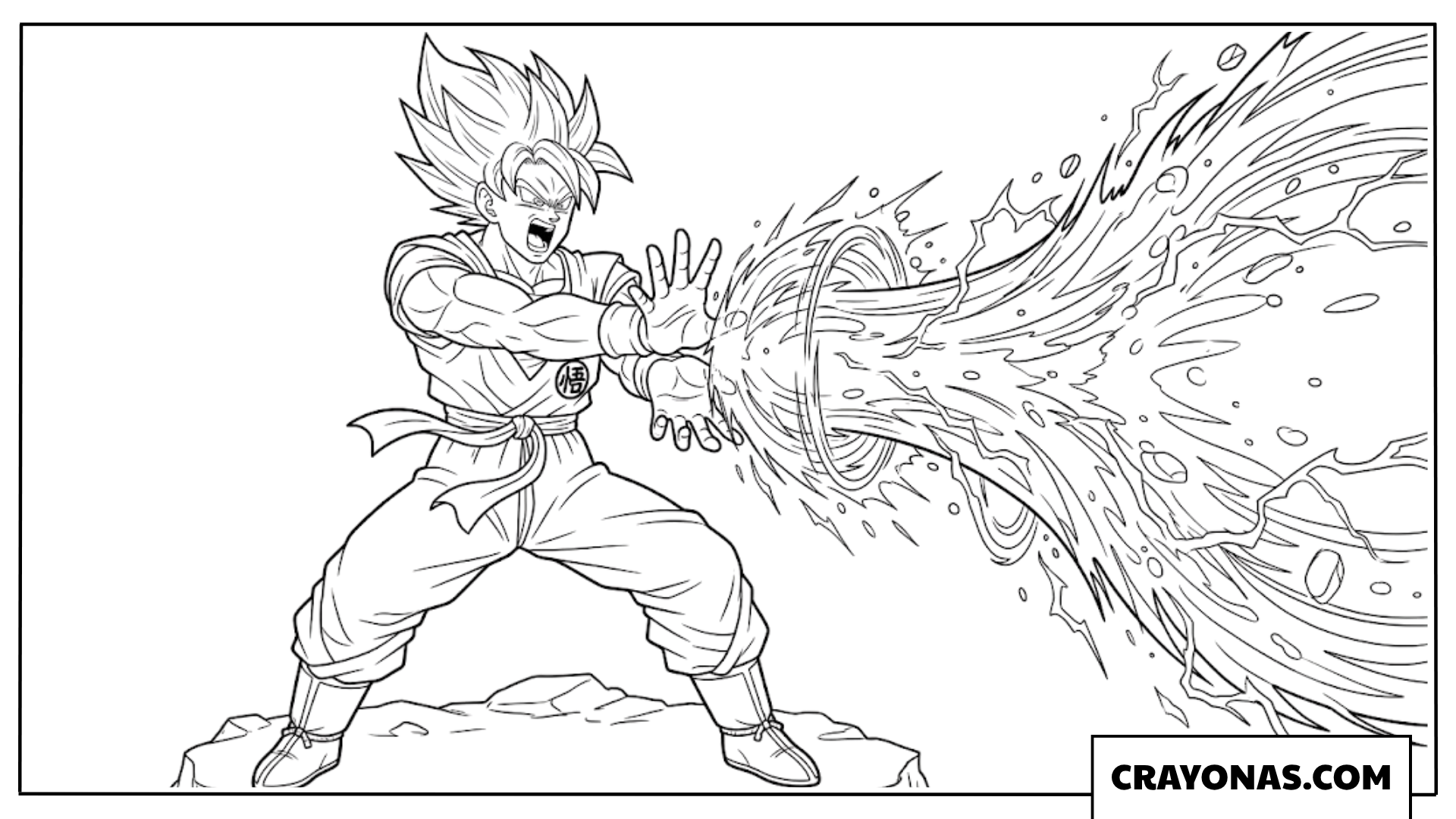 Super Saiyan Goku Firing Powerful Kamehameha Wave Coloring Page