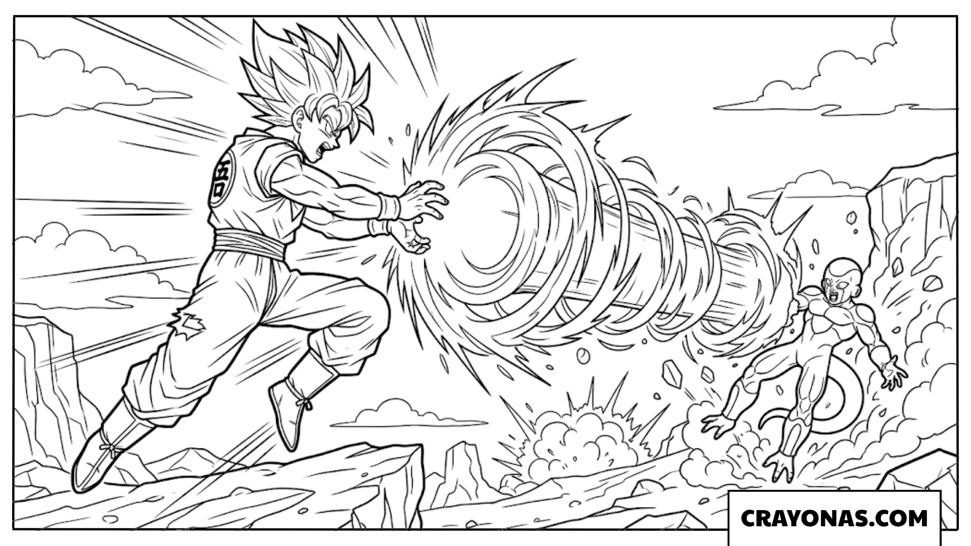 Super Saiyan Goku Launching Kamehameha Blast Against Frieza Coloring Page