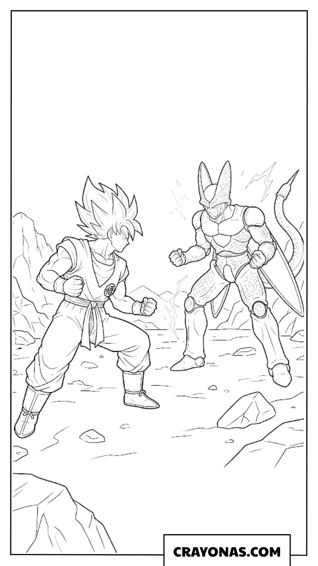 Super Saiyan Goku vs Perfect Cell Battle Stance Coloring Page