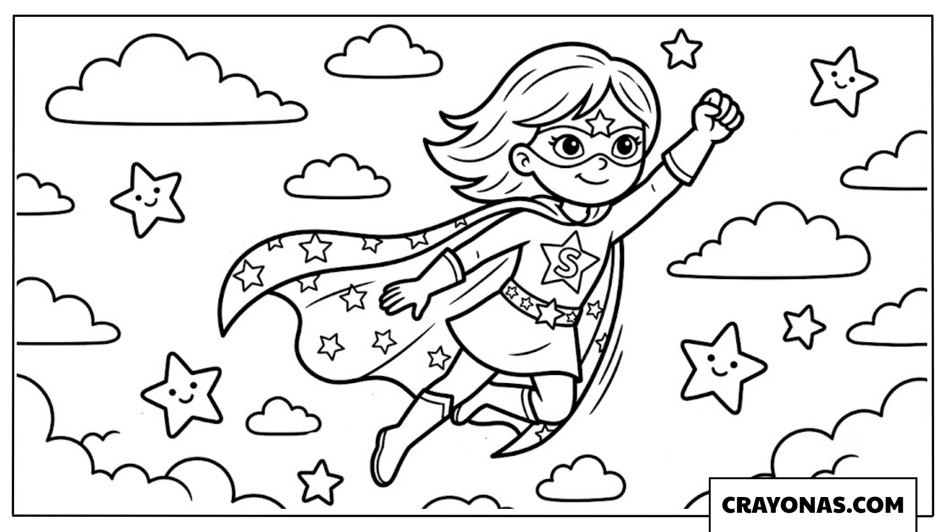 Superhero Girl Flying Coloring Page