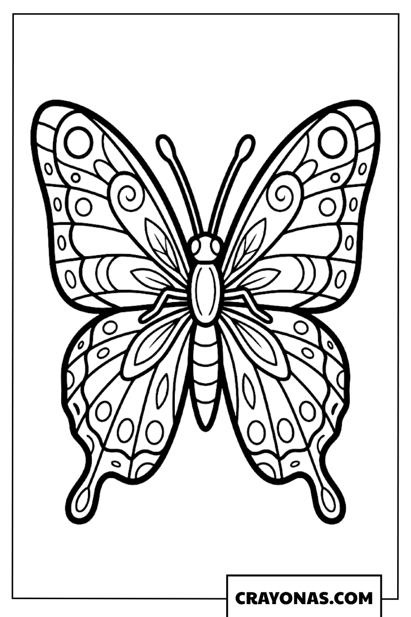 Symmetrical Butterfly with Simple Spots Coloring Page