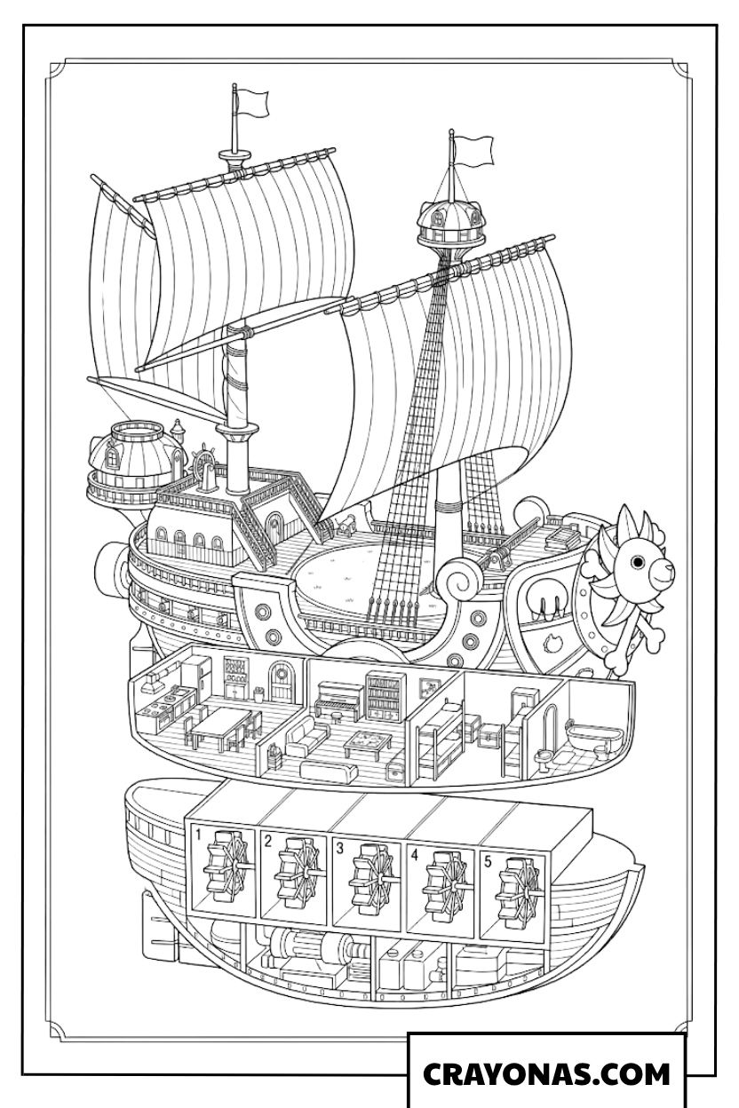Thousand Sunny Cross Section Interior Anatomy Coloring Page