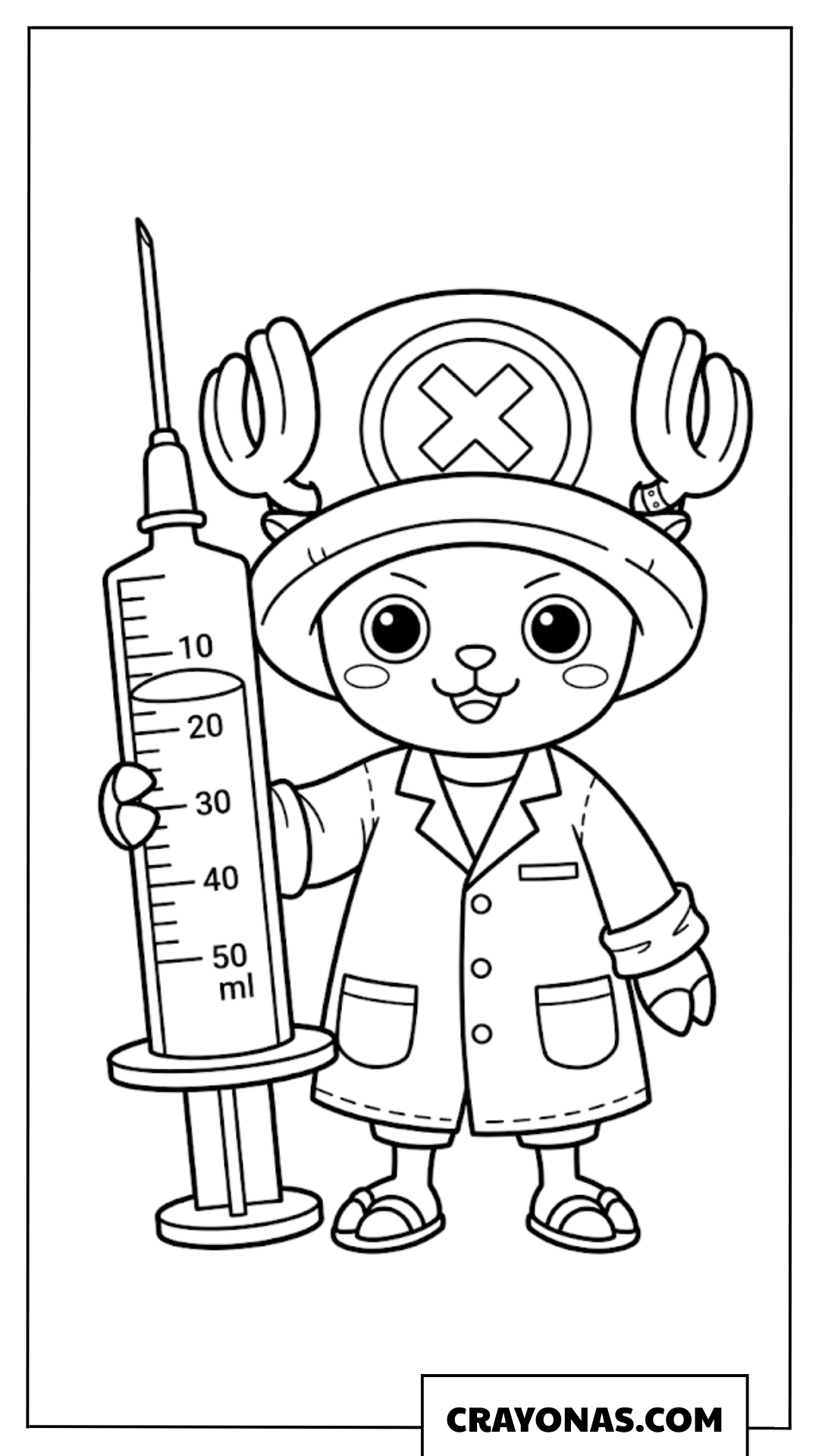 Tony Tony Chopper Doctor Outfit Holding Medical Syringe Coloring Page