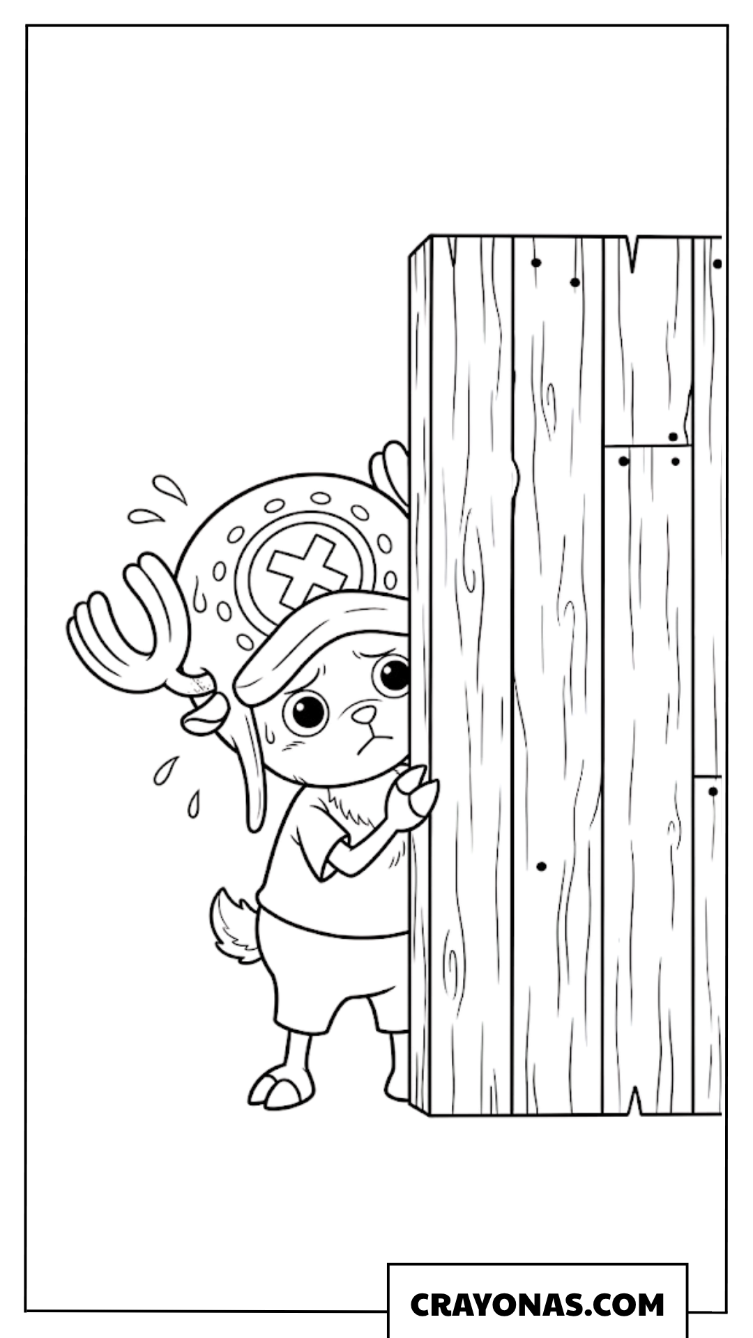 Tony Tony Chopper Hiding Behind Wooden Wall Coloring Page