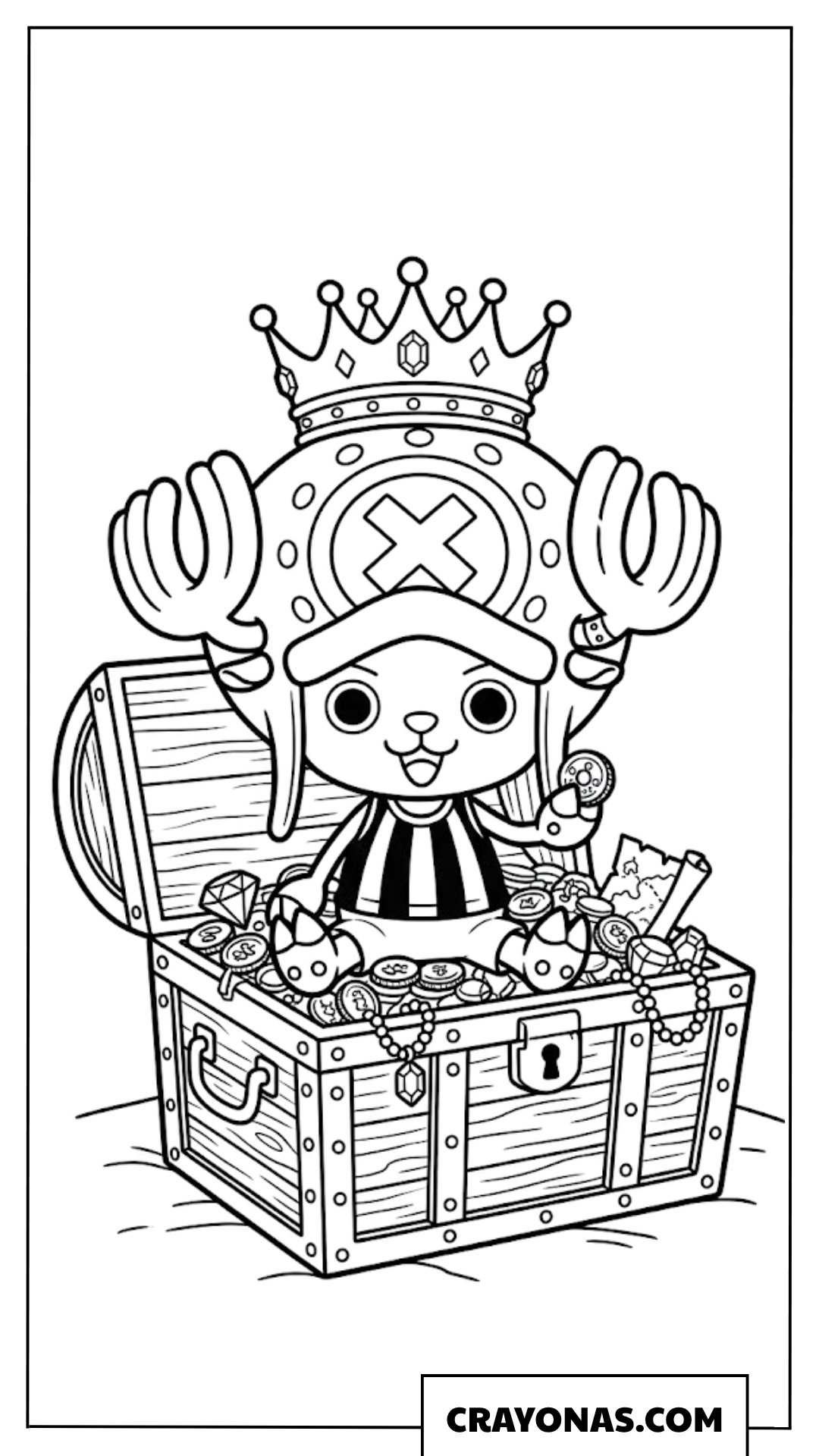 Tony Tony Chopper Sitting In Treasure Chest Wearing Crown Coloring Page