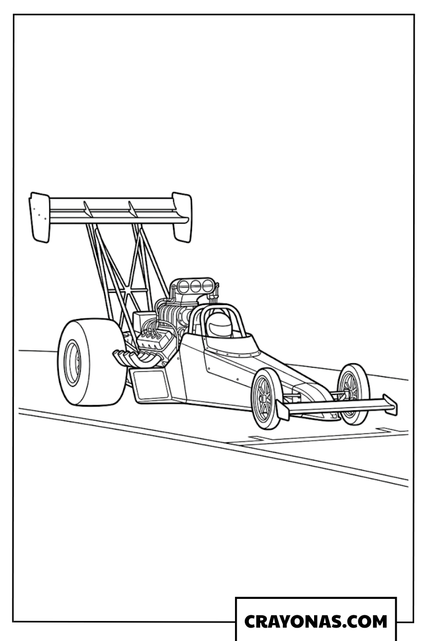 Top Fuel Dragster Racing Car Side View Coloring Page