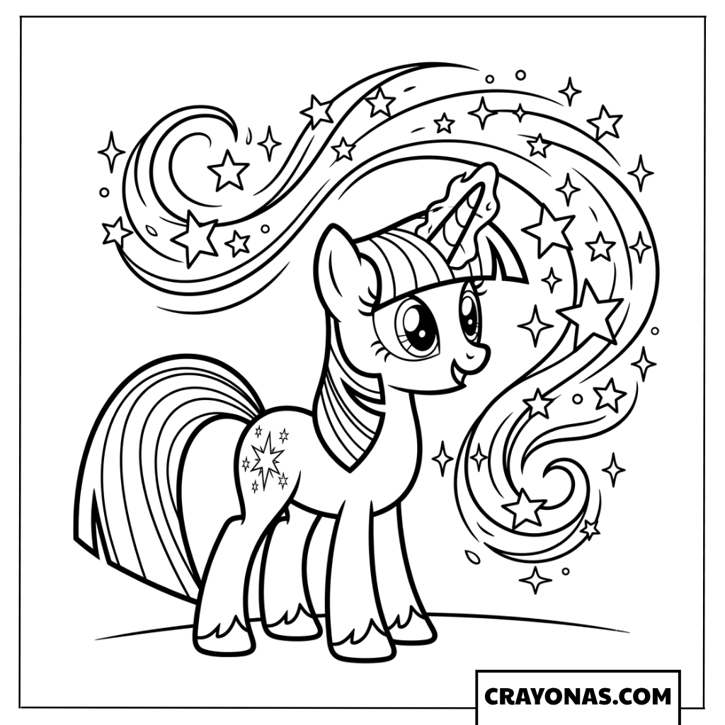 Twilight Sparkle Casting Magical Star Swirl Spell Coloring Page