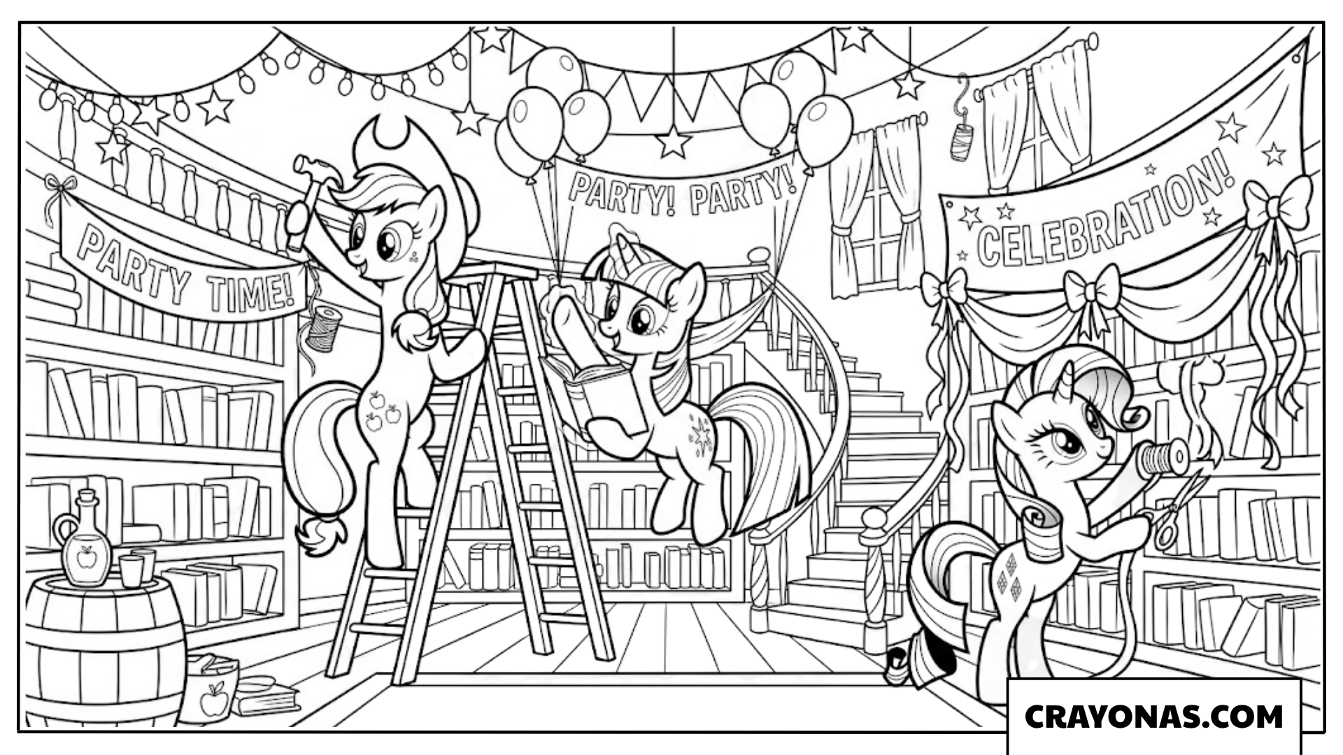 Twilight Sparkle Decorating Library For Party With Friends Coloring Page