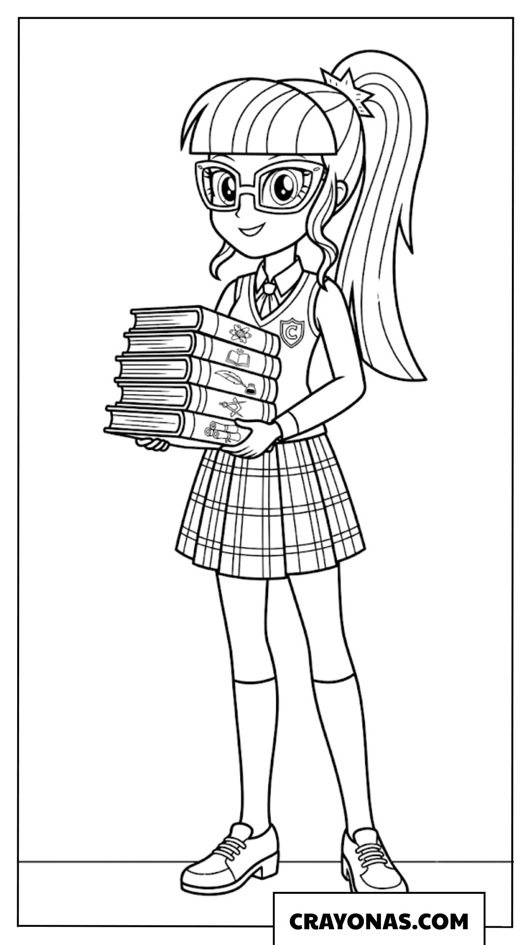 Twilight Sparkle Equestria Girls Holding Stack Of Books Coloring Page