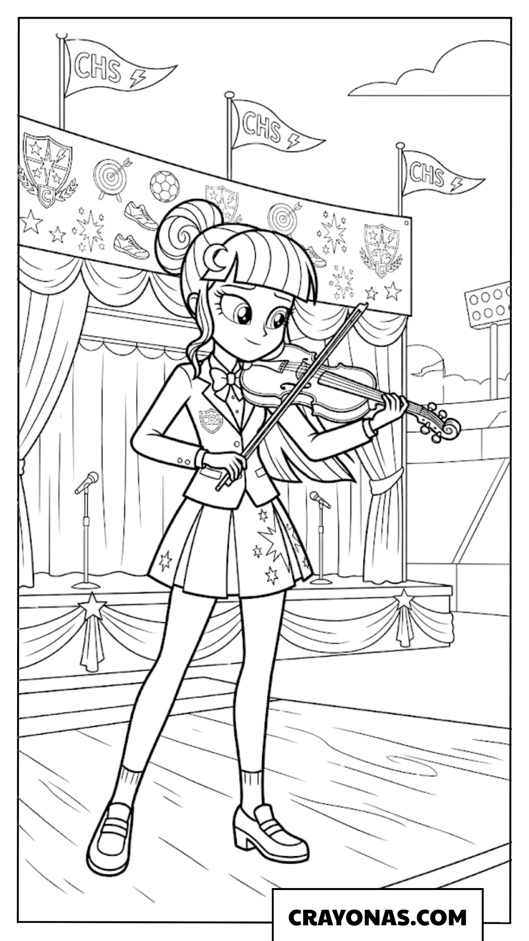 Twilight Sparkle Equestria Girls Playing Violin On Stage Coloring Page