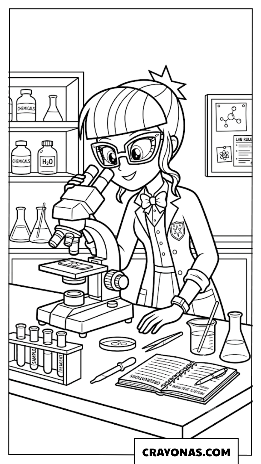 Twilight Sparkle Equestria Girls Using Microscope In Science Lab Coloring Page