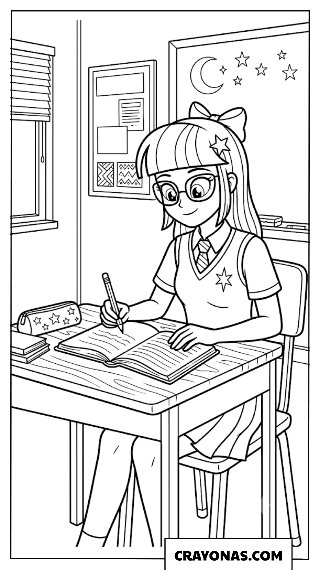 Twilight Sparkle Equestria Girls Writing In Notebook Coloring Page