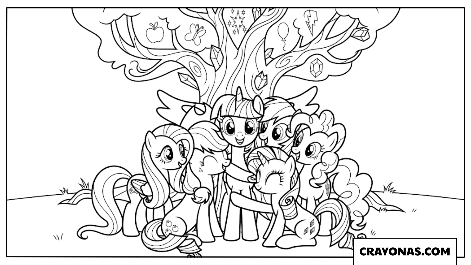 Twilight Sparkle Group Hug With Mane 6 Friends Coloring Page
