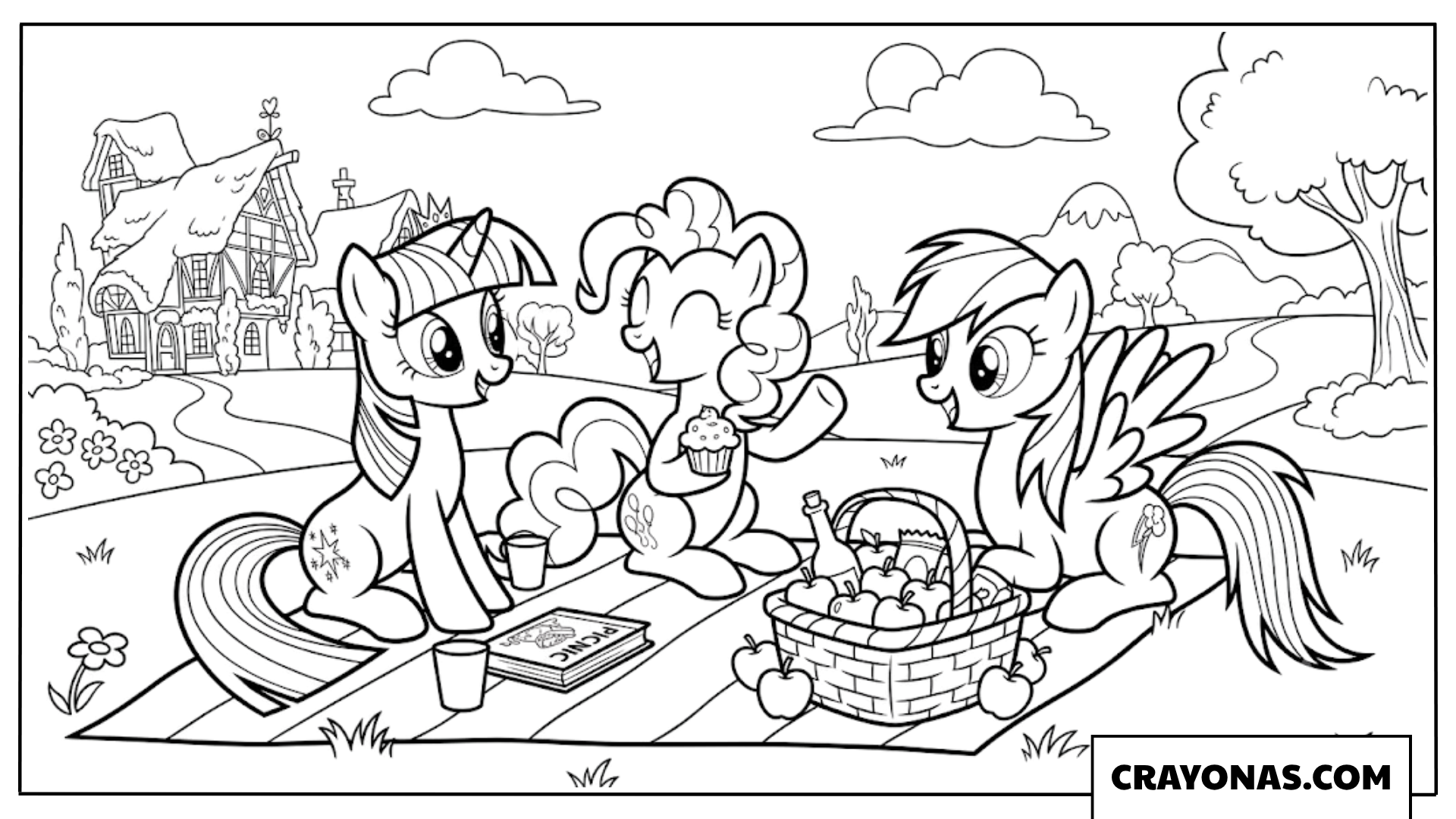 Twilight Sparkle Having Picnic With Pinkie Pie And Rainbow Dash Coloring Page