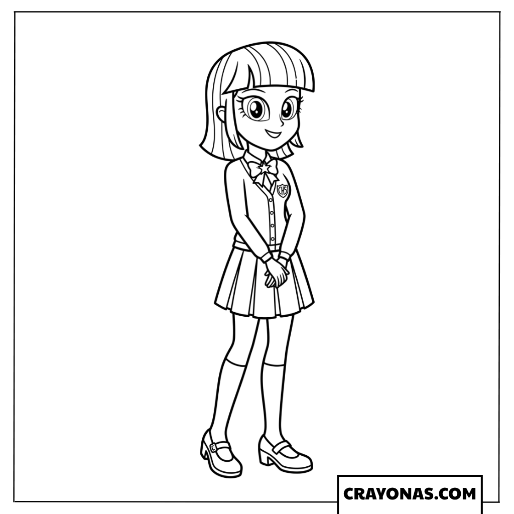 Twilight Sparkle Wearing High School Uniform Equestria Girls Coloring Page