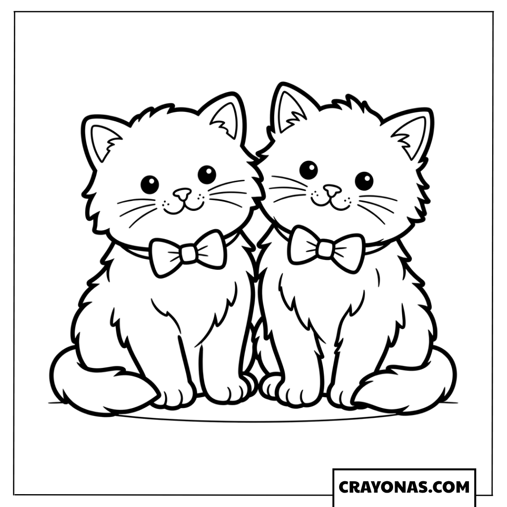 Two Cute Kittens with Bows Coloring Page