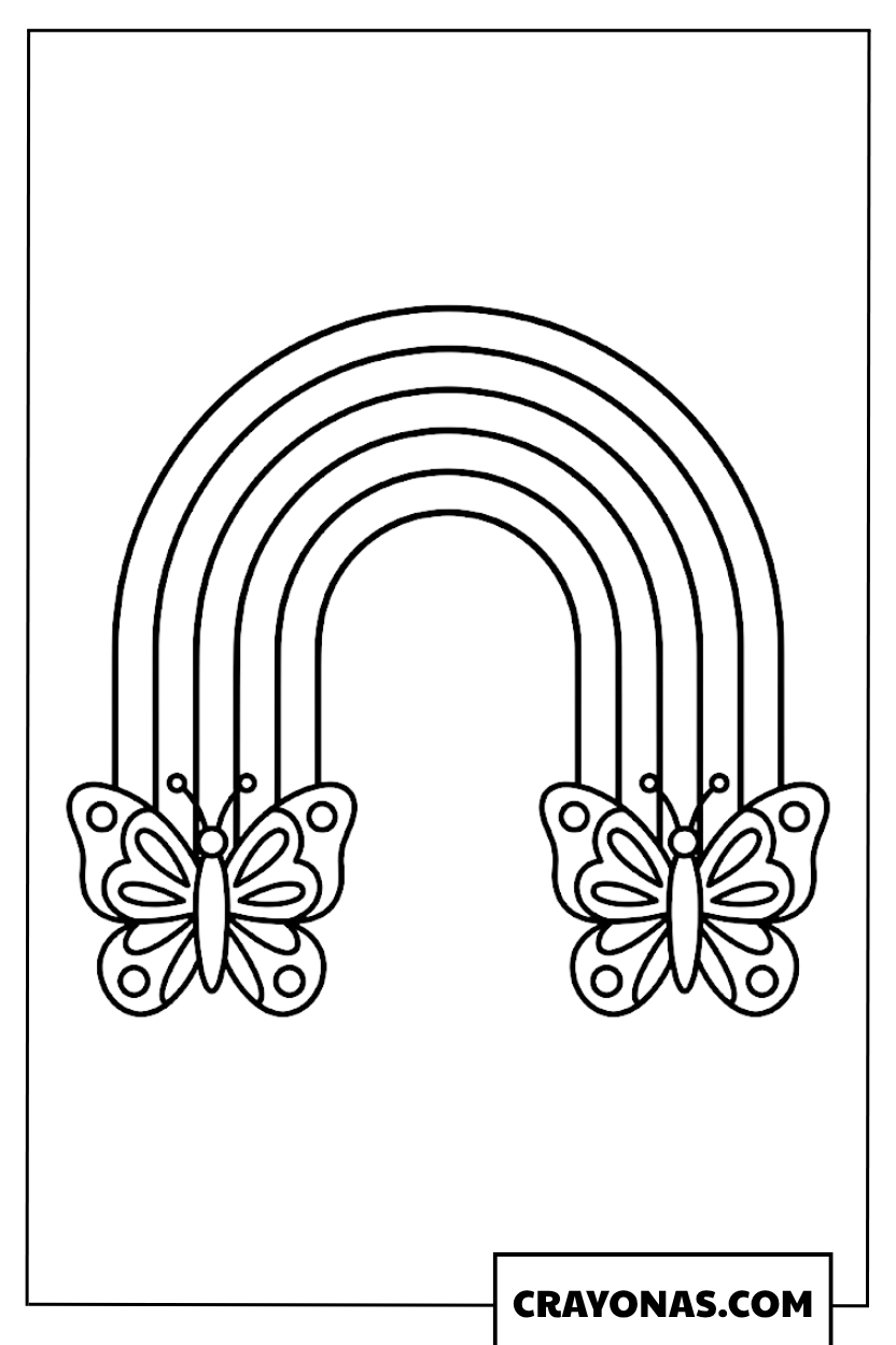 Two Simple Butterflies and Tall Rainbow Arch Coloring Page