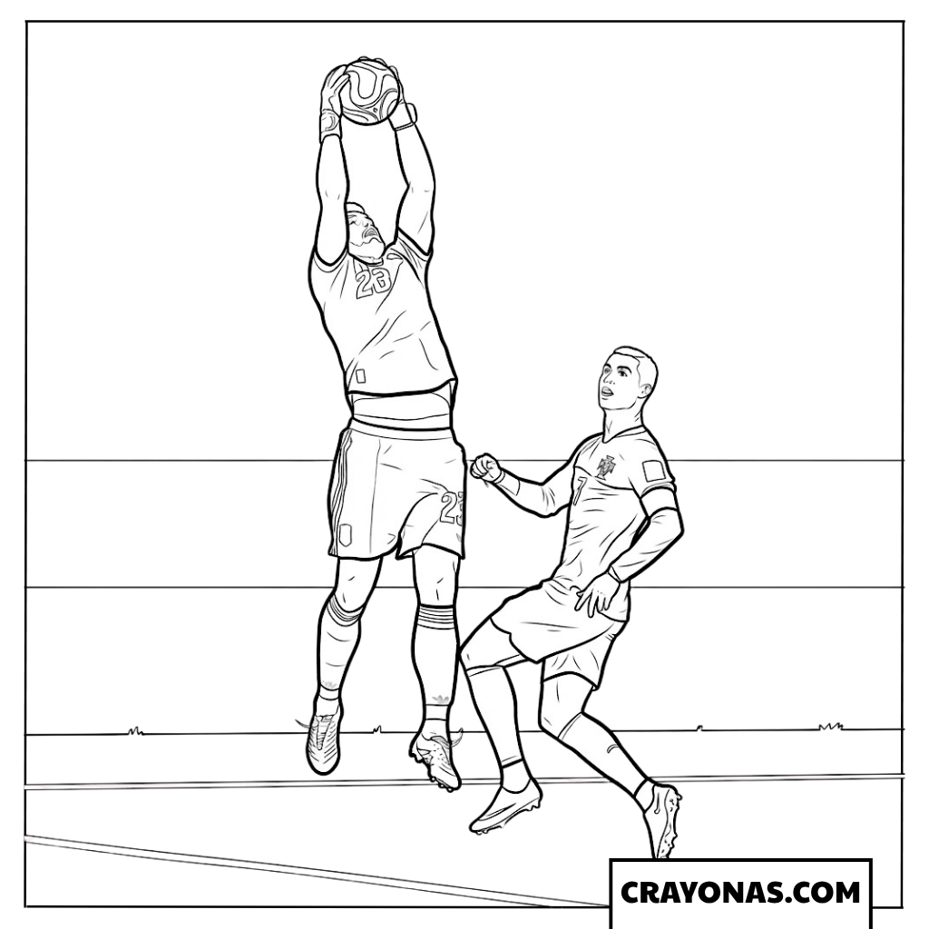 Unai Simon Catch vs Ronaldo Coloring Page