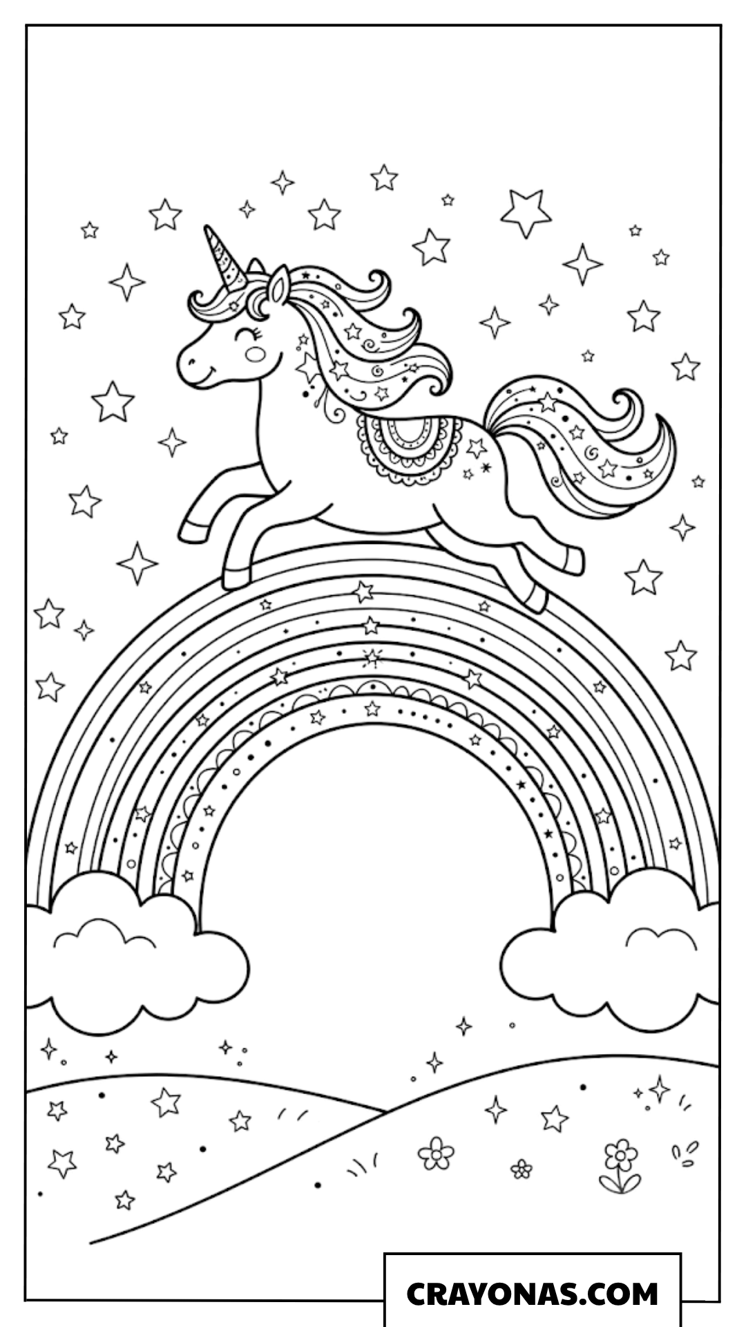 Unicorn on Rainbow Coloring Page
