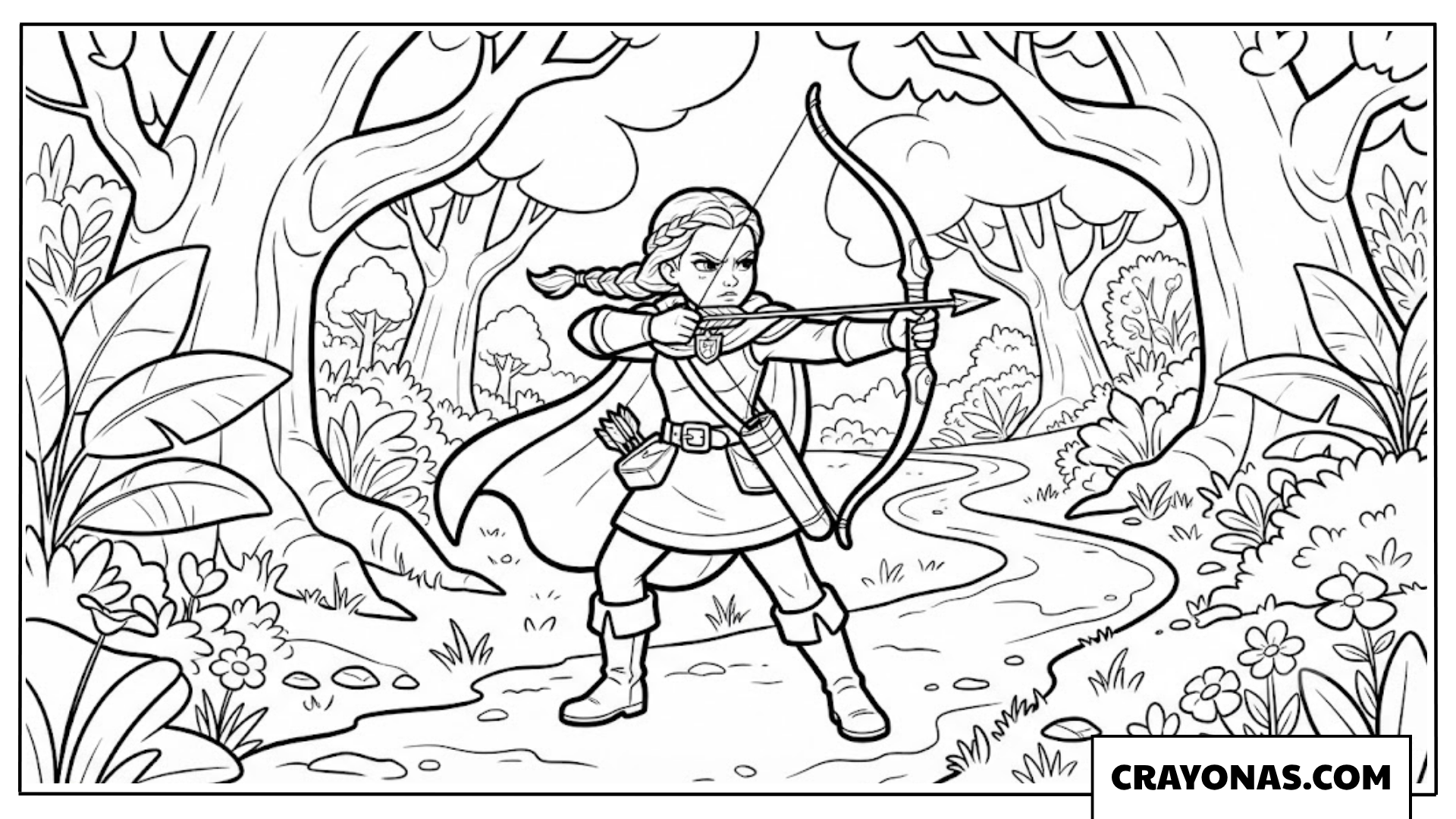 Warrior Princess with Bow Coloring Page