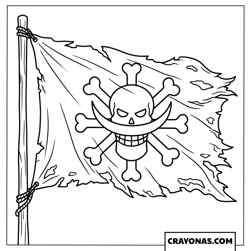 Whitebeard Pirates Jolly Roger Flag Waving On Mast Coloring Page