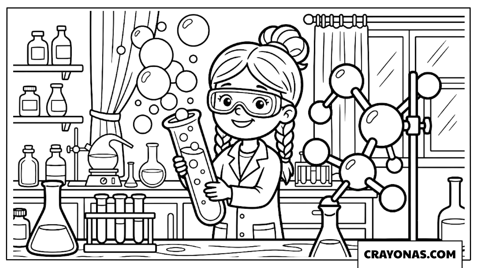 Young Girl Scientist in Lab Coloring Page