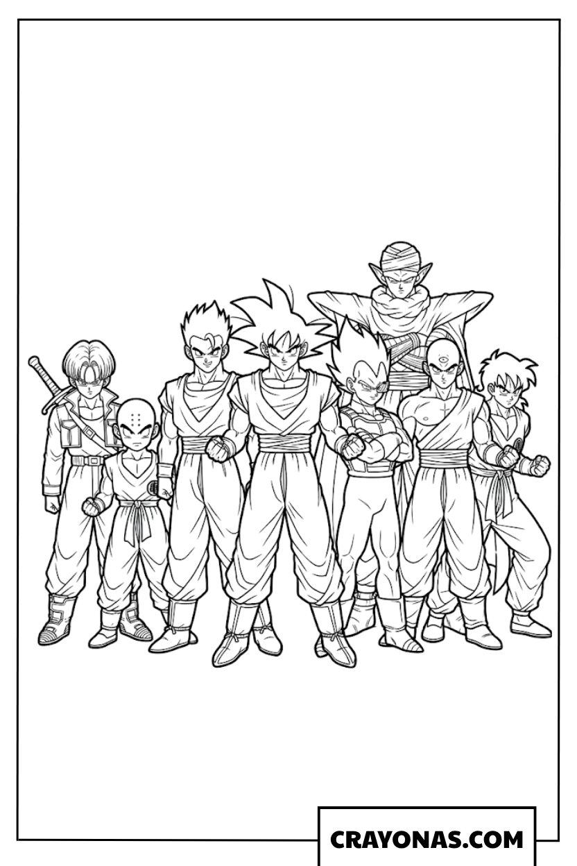 Z Fighters Team Lineup Group Portrait Coloring Page